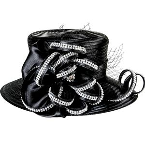 Elegant Black Hat With Rhinestones Church Party Dressy Tea Kentucky Derby